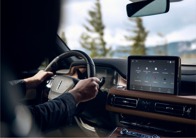 The Lincoln+Alexa app screen is displayed in the center screen of a 2023 Lincoln Aviator® Grand Touring SUV | Caruso Lincoln in Long Beach CA
