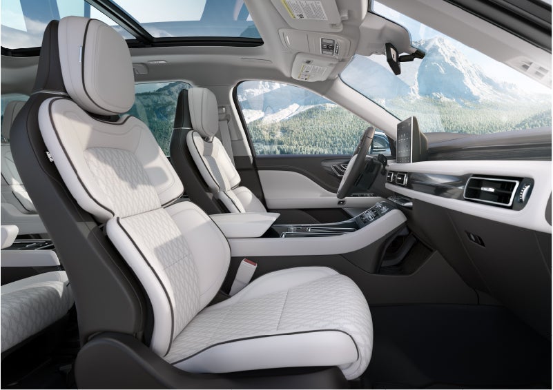 The interior of a Lincoln Aviator® Black Label model is shown in the Chalet theme | Caruso Lincoln in Long Beach CA