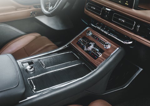 The front center console of a 2024 Lincoln Aviator® SUV is shown | Caruso Lincoln in Long Beach CA