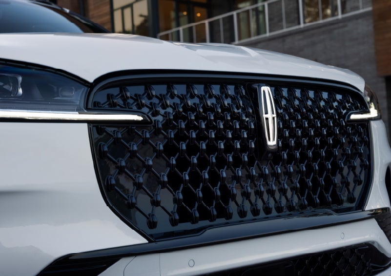 The front grille of a 2026 Lincoln Aviator® SUV is shown. | Caruso Lincoln in Long Beach CA